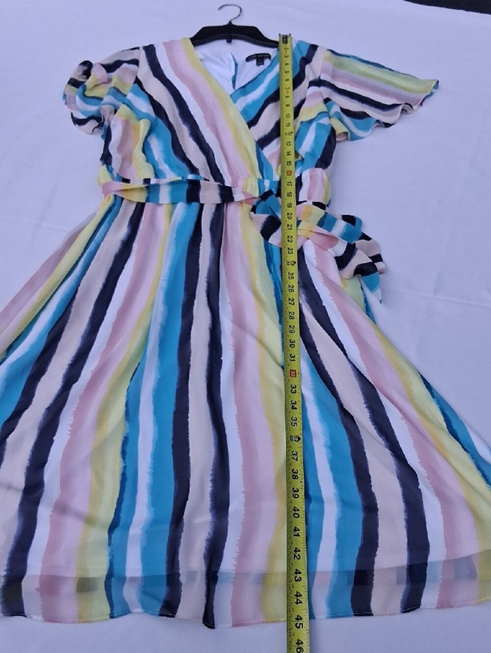 Lane Bryant Multicolor Pastel Striped‎ Wrap Midi Dress - Picture 13 of 15